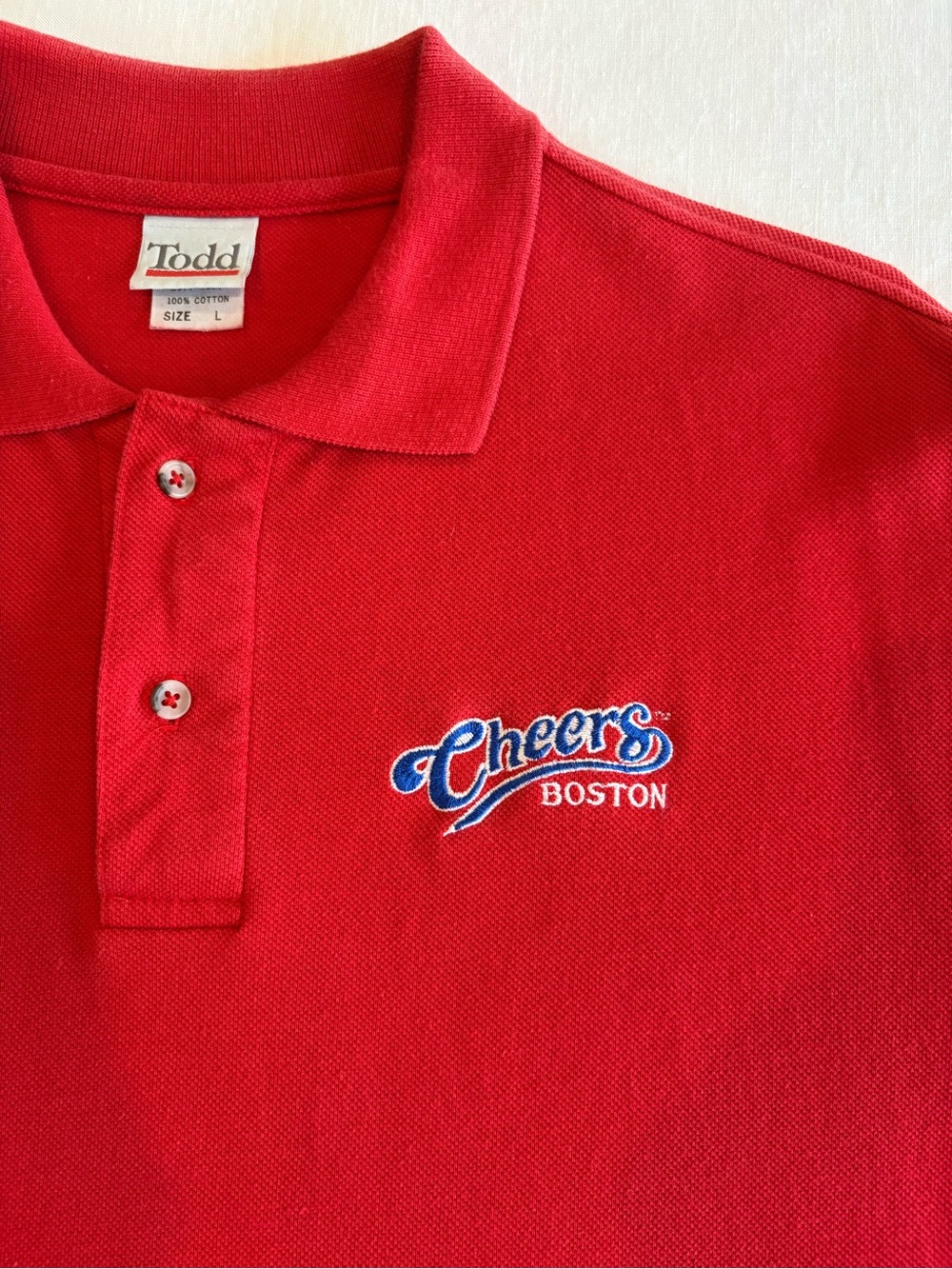 Vintage 'Cheers Boston' Embroidered Red Polo Shirt Lg